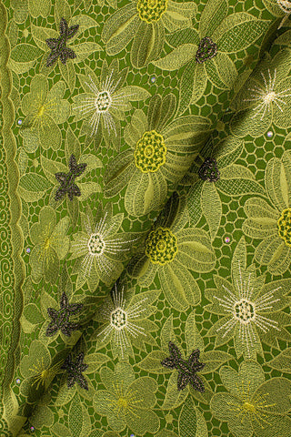 FSL625 - Stunning Fine Lace - Royal Green, Black & Gold