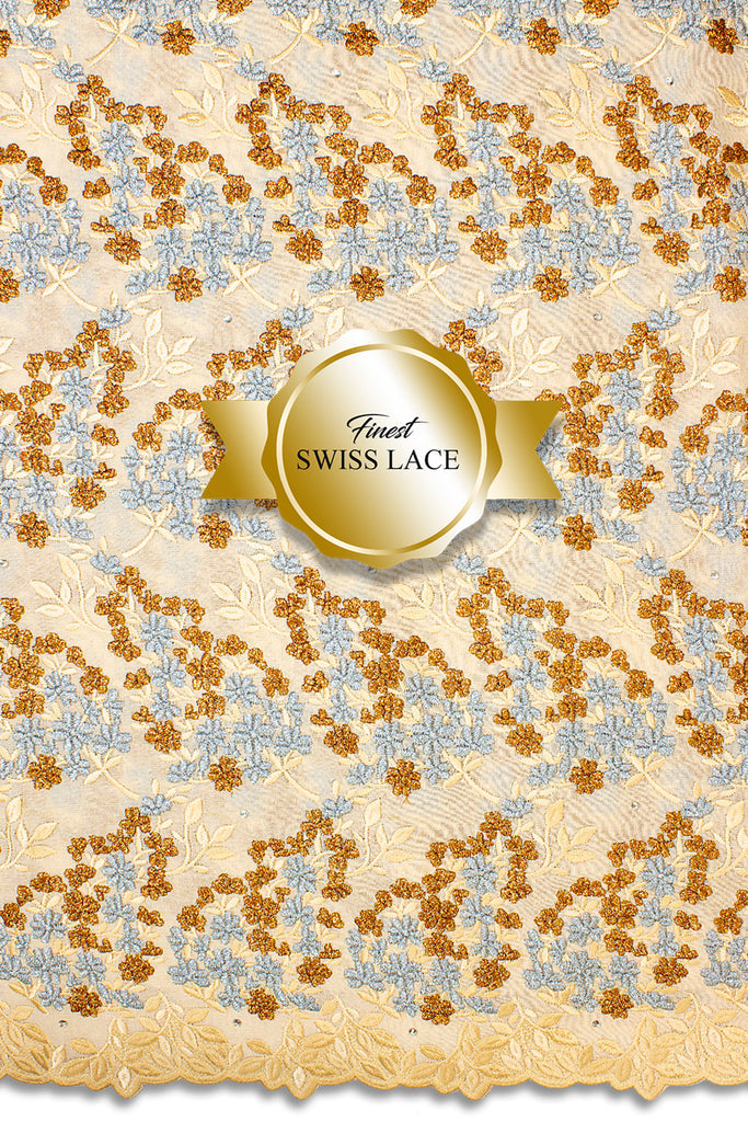 FSL600 - Stunning Fine Lace - Cream, Sky Blue & Caramel