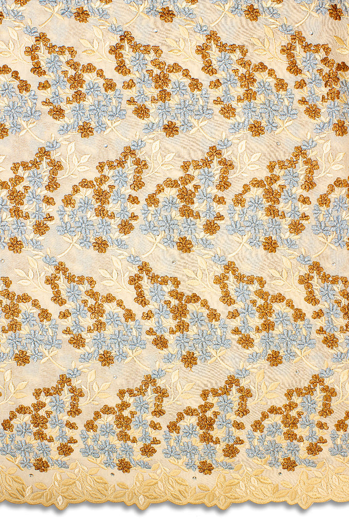 FSL600 - Stunning Fine Lace - Cream, Sky Blue & Caramel