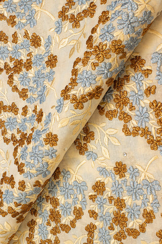 FSL600 - Stunning Fine Lace - Cream, Sky Blue & Caramel