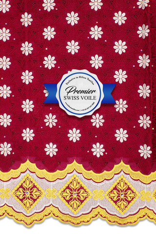 Celebrant Swiss Voile Lace - SWC075 - Royal Red, Gold & White