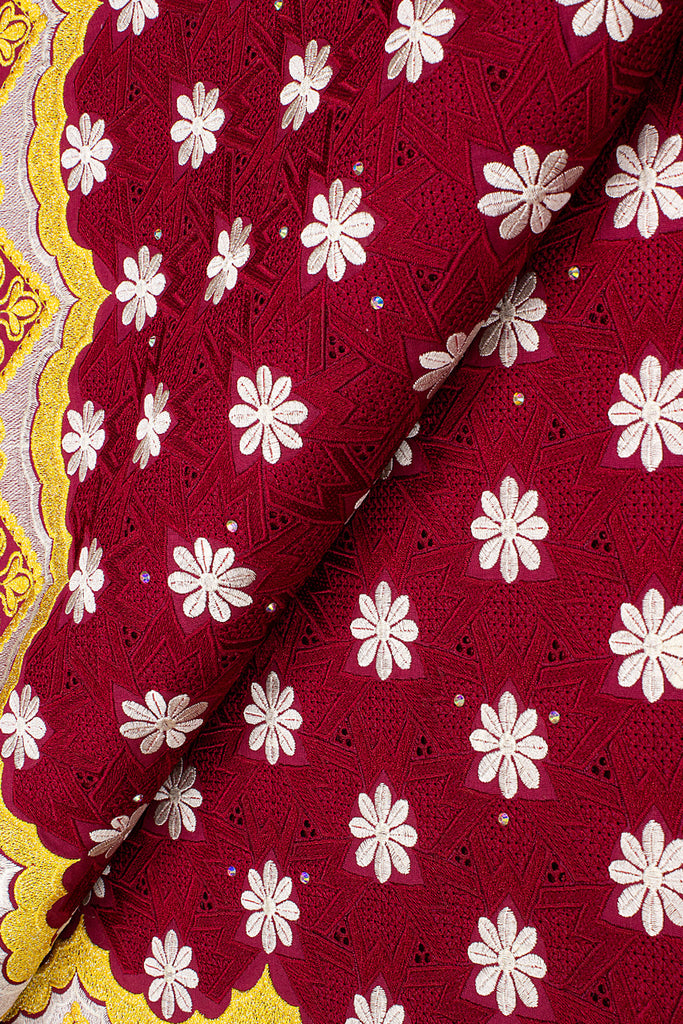 Celebrant Swiss Voile Lace - SWC075 - Royal Red, Gold & White