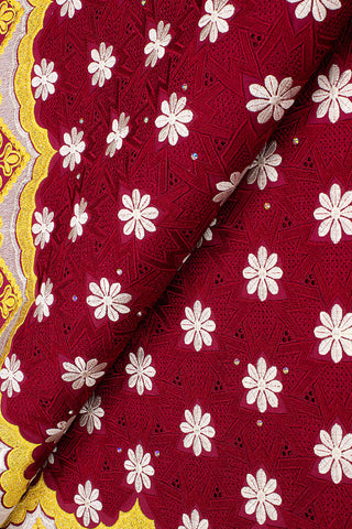 Celebrant Swiss Voile Lace - SWC075 - Royal Red, Gold & White