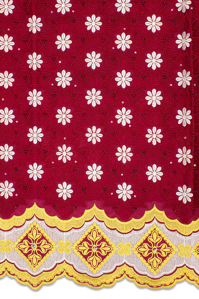 Celebrant Swiss Voile Lace - SWC075 - Royal Red, Gold & White