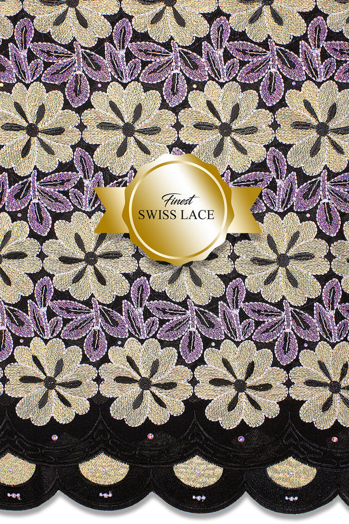 FSL620 - Stunning Fine Lace - Black, Gold & Purple