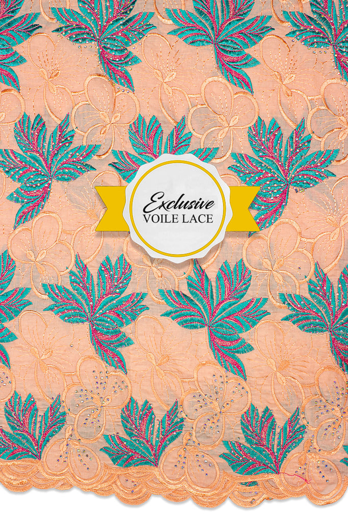 Exclusive Voile Lace  - EXL052 - Peach & Sea Green