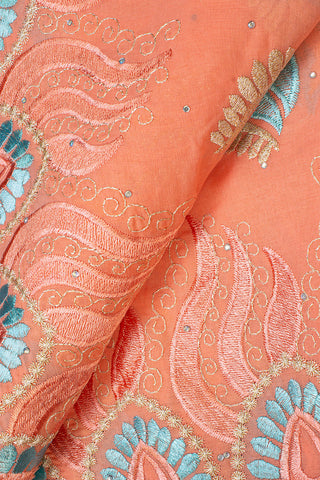 Exclusive Voile Lace  - EXL053 - Peach, Aqua & Gold